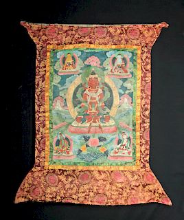 19th C. Tibetan Thangka, Handpainted Depicting Red Tara
