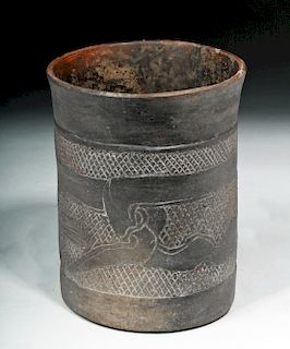 Maya Brownware Cylinder w/ Incised Snake Motif