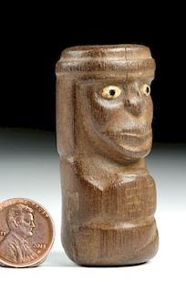 Moche Wood, Shell & Jet Poporo Container - Human Form