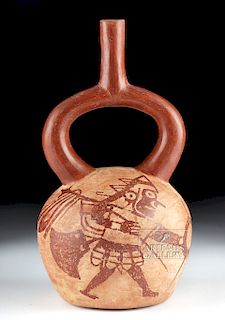 Moche Bichrome Stirrup Vessel - Warrior Figure