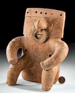 Middle Cauca Quimbaya Pottery Figure, Copper Nose Ring