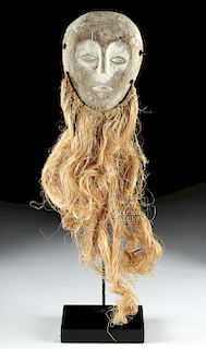 20th C. African Lega Painted Wood Mask w/ Beard
