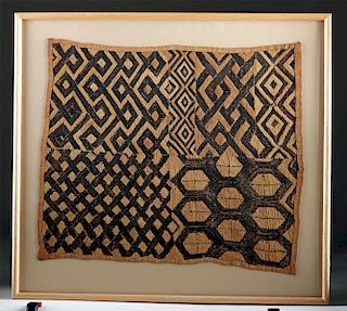 20th C. African Kuba Cloth Textile (framed)