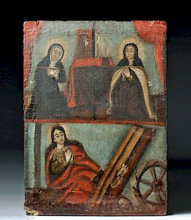 18th C. Mexican Oil Painting - Martyred St. Catherine