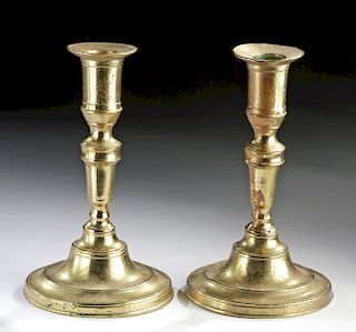 17th C. French Baroque Brass Candlesticks (pr)