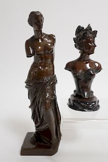 Two 19th C. Bronzes - Venus de Milo & Female Bust