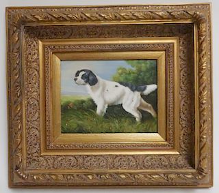 Taylor 20th c. Portrait of Black and White Dog O/C