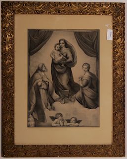 Large Engraving Aft Raphael in Fine Giltwood Frame