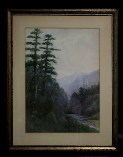 B.L. Roys (1858-1938), Vertical Landscape W/C