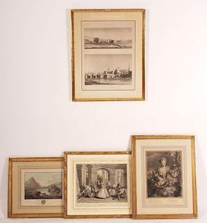4 French Landscapes, Figural Engravings, 18/19th C