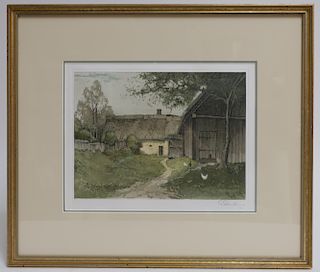 Jos. Eidenberger, Color Etching of Barn