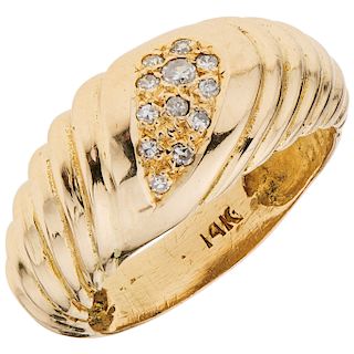 A yellow gold 14 K ring with diamonds.