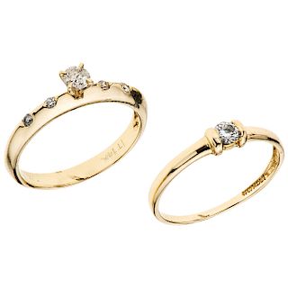 Yellow gold 14 K diamond ring and solitaire ring.