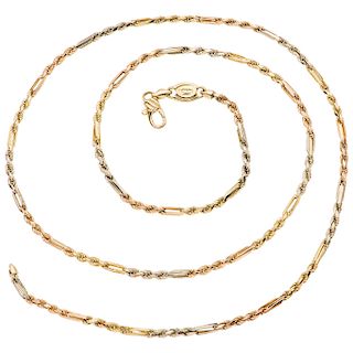 An Italian design yellow, white and pink gold 14 K  necklace.
