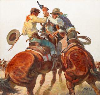 Arthur Roy Mitchell
(American, 1889-1977)
Two Cowboys on Horses with Gun
