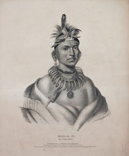 McKenney and Hall 
(American, 19th Century)
Lithograph from The History of the Indian Tribes of North America, titled Chono Ca Pe, An Ottoe Chief