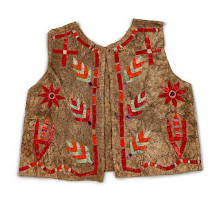 Sioux Child's Quilled Hide Vest
length 13 x chest 26 inches