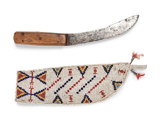 Sioux Beaded Hide Knife Sheath
length 9 1/2 x width 3 inches 