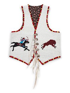 Sioux Beaded Hide Pictorial Vest
length 22 3/4 x chest 16 1/2 inches 