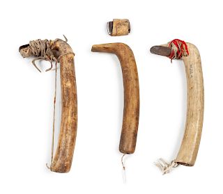 Plains Elk Antler Hide Scrapers, Group of Three
length of largest 14 inches 