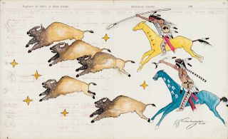 Russell Cournoyer
(Yankton Sioux, b. 1969)
Group of two ledger drawings, 2010