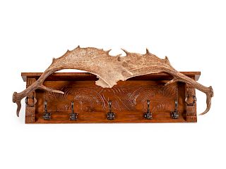 Victorian Style Carved Wood and Moose Paddle Hanging Coat Rack
16 x 38 inches