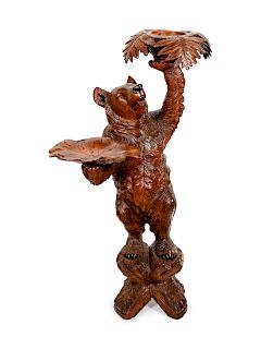 Swiss Carved Wood Bear Form Plant Stand
height 46 inches