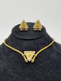 18K Yellow Gold & Diamond Necklace/Earring Set