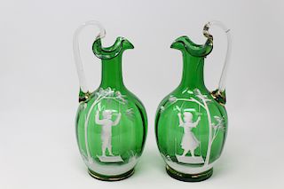 Pair, Mary Gregory Glass Pitchers