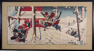 Mizuno Toshikata (1866 - 1908) Woodblock Triptych