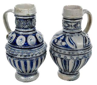 Two Westerwald Stoneware Cobalt Decorated Jugs