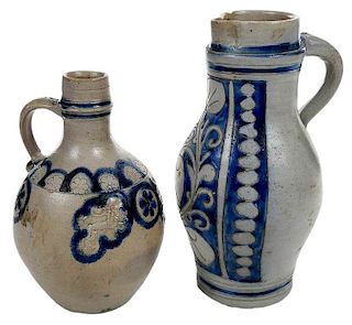 Westerwald Cobalt Decorated  Bottle and Pitcher