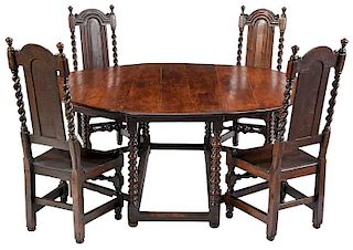 Rare Charles II Oak Dining Table, Period Chairs