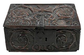 Rare Charles II Carved Oak Lidded Box