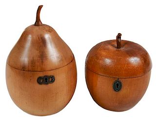 Two Georgian Pear and Apple Form Tea Caddies
