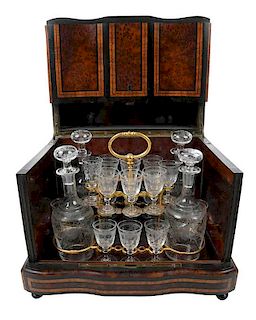 French Burl Wood Tantalus with Cordial Set