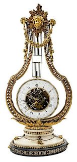 Louis XVI Gilt Bronze and Marble Lyre Form Clock