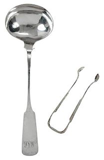 Campbell Coin Silver Tongs and Ladle