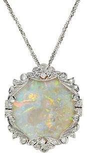 Antique Platinum, Opal and Diamond Pendant