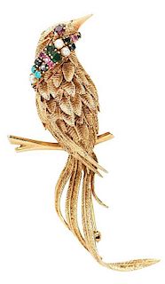 Retro 18kt. Gemstone Bird Brooch