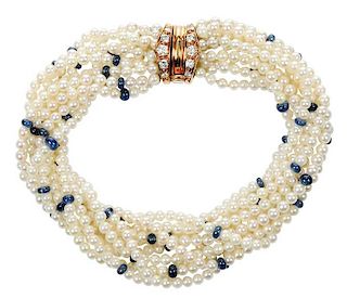 18kt. Pearl, Sapphire & Diamond Bracelet
