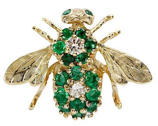 18kt. Emerald and Diamond Bee Brooch