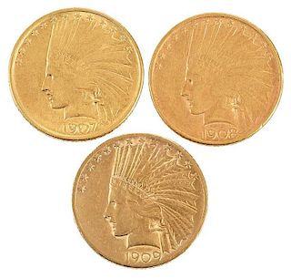 Group of Three, Ten Dollar Gold Coins