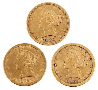 Three Carson City Mint Five Dollar Gold Coins