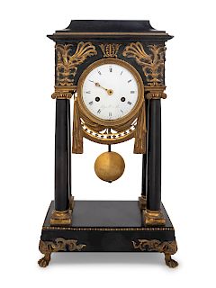An Empire Style Gilt Metal Mounted Portico Clock