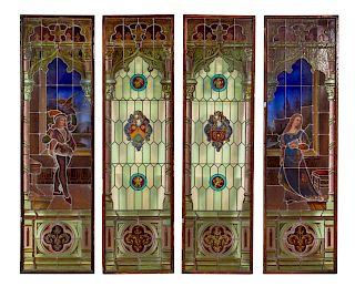 A Set of Four Leaded and Stained Glass Windows