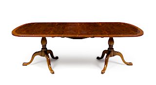A Provincial George III Cross-banded Burl Walnut Double-Pedestal Dining Table