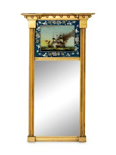 A Federal Giltwood and Eglomise Looking Glass