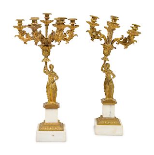 A Pair of Classical Gilt Bronze Seven-Light Candelabra