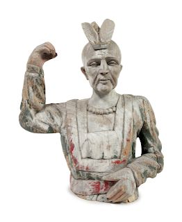 A Carved and Paint-Decorated Cigar Store Counter Top Native American Bust